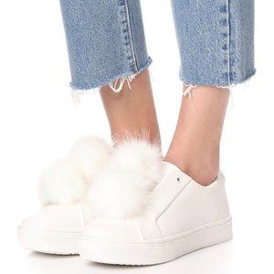 SAM EDELMAN Leya White Pom Pom Sneakers Laceless